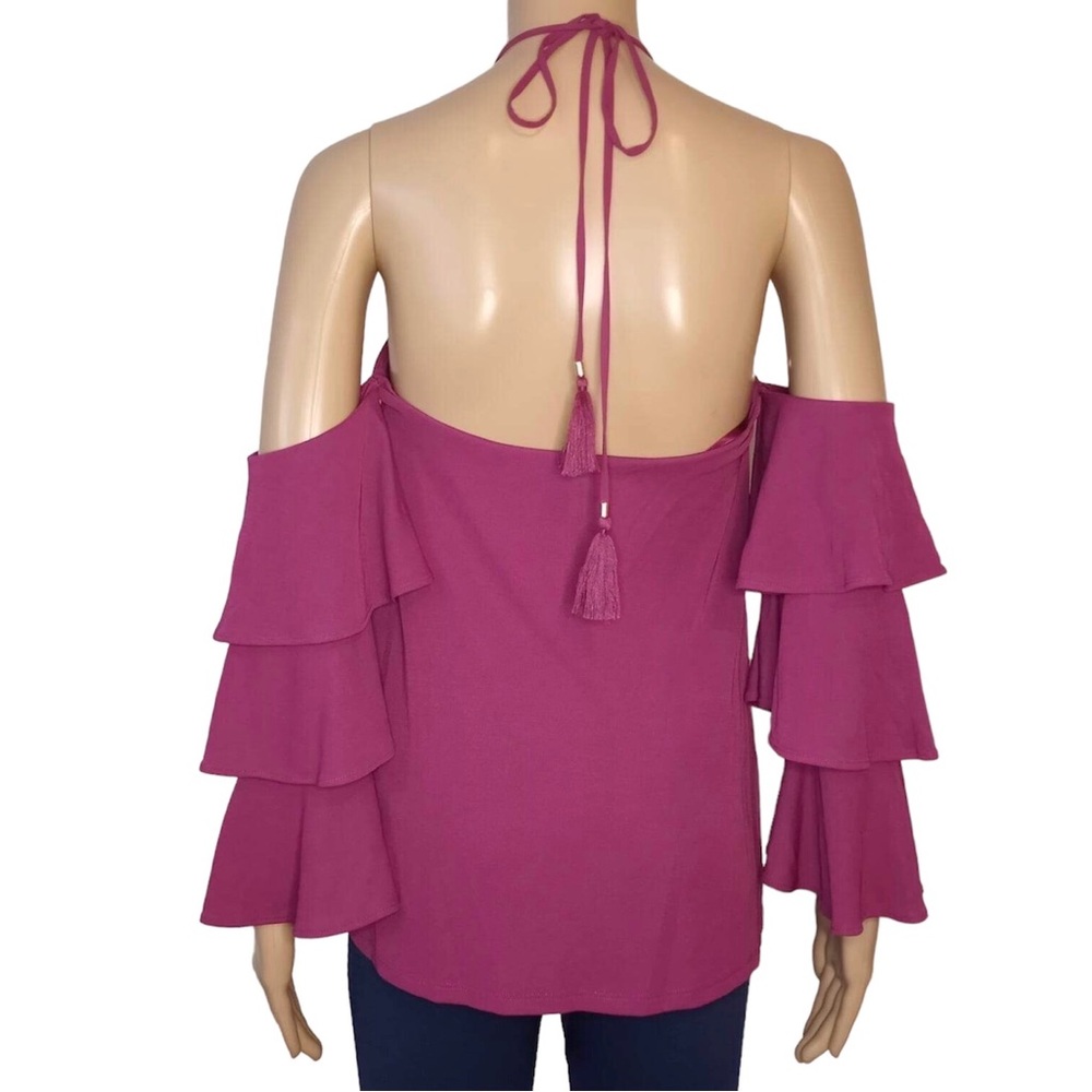 White House Black Market Off The-Shoulder 3/4 Sleeve Tiered Top Size 0 - Picture 6 of 11